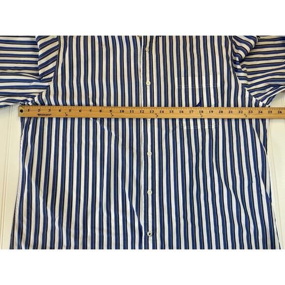 Nautica Classic Fit Long Sleeve Blue Striped Button Down Shirt - Size Men's XL - Picture 4 of 8
